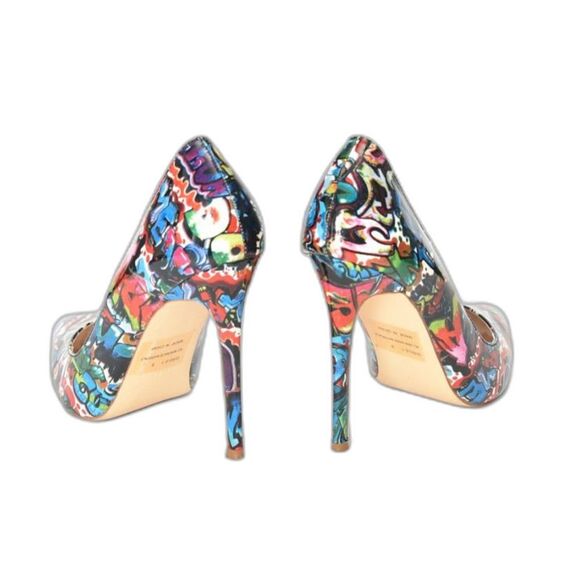Love Culture Graffiti Heel Patent Leather Stiletto Heel Size 4.5" Size 9 - Picture 3 of 5